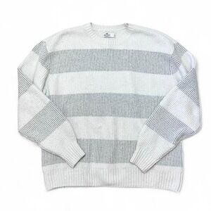Hollister Striped Sweater Womens Small Oversized Cozy‎ Preppy Grey & White